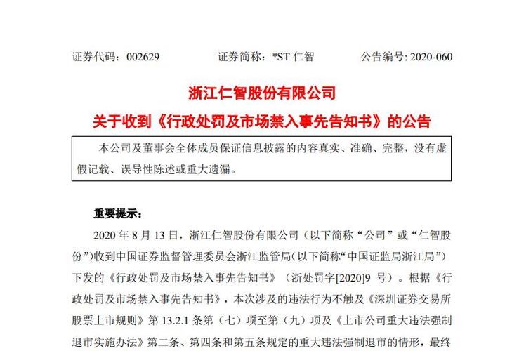 仁智股份:收到《行政处罚事先告知书》