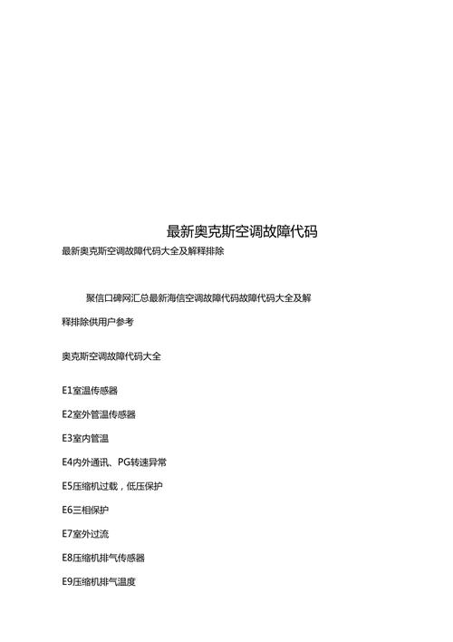 奥克斯电视故障代码大全