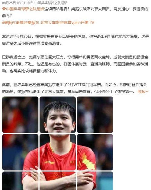 樊振东刚刚宣布:只能选择退出……