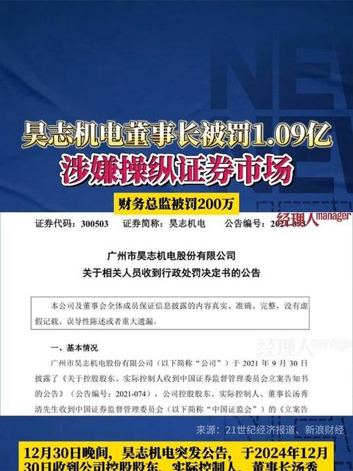 昊志机电实际控制人汤秀清遭罚1.09亿元